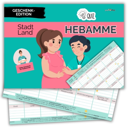 Stadt Land Hebamme by snaPmee - Quiz Geschenk für Geburtshelferinnen mit Herz - Spiel mit 50 Blatt Din-A4