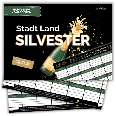 Stadt Land Silvester by snaPmee - Ratespiel zur Neujahrs-Party- Familienspiel + Partyspiel - 50 Blatt Din-A4