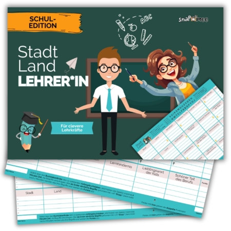 Stadt Land Fluss Lehrer + Lehrerin by snaPmee - Schule-Edition als Quiz Geschenk für Klassenlehrer & Schüler - 50 Blatt Din-A4 Block