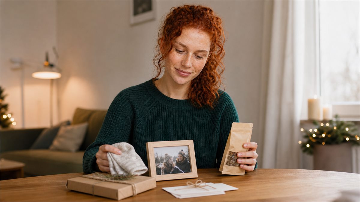 Lisa wählt kleine persönliche Weihnachtsgeschenke aus
