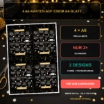 Party Bingo A4-Druckvorschau mit vier A6-Karten und nur zwei Schnitten