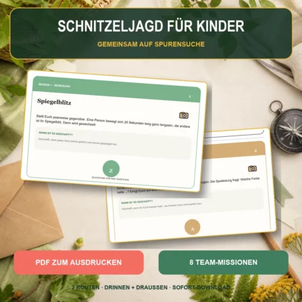 Schnitzeljagd für Kinder als PDF zum Ausdrucken – 8 Team-Missionen und zwei Routen